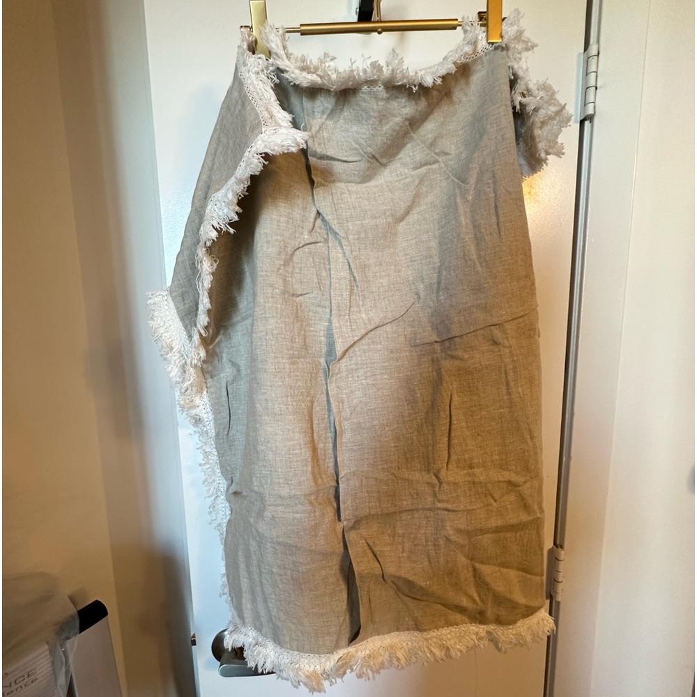 Two Linen Euro Shams with Fringe Boho Tassels Brand New